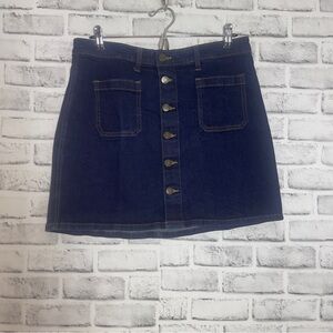 GAP Button Front Dark Denim Stretch Mini Skirt 12